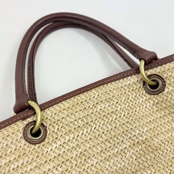 Connections Cream Woven Brown Faux Leather Two Piece Coastal Wallet Handbag Set - Picture 6 of 16
